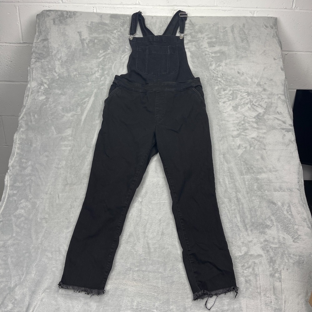 Abercrombie & Fitch Overalls Womens 32/14 Black Denim Stretch Raw Hem Workwear